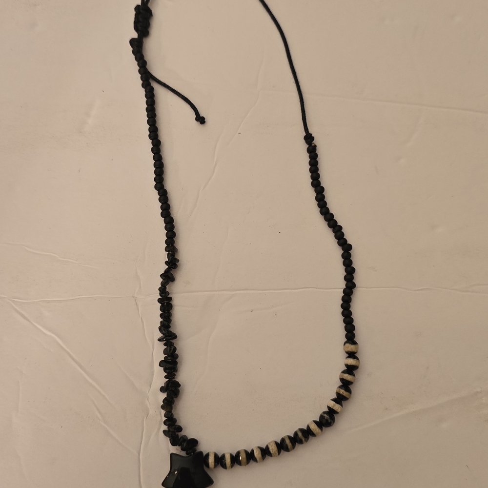 Free People Black and White Beaded Necklace with Star